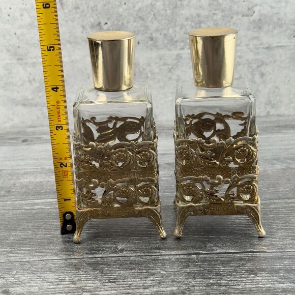 Vintage Perfume‎ Holder Jars Metal Bottles 2pc - Picture 7 of 10